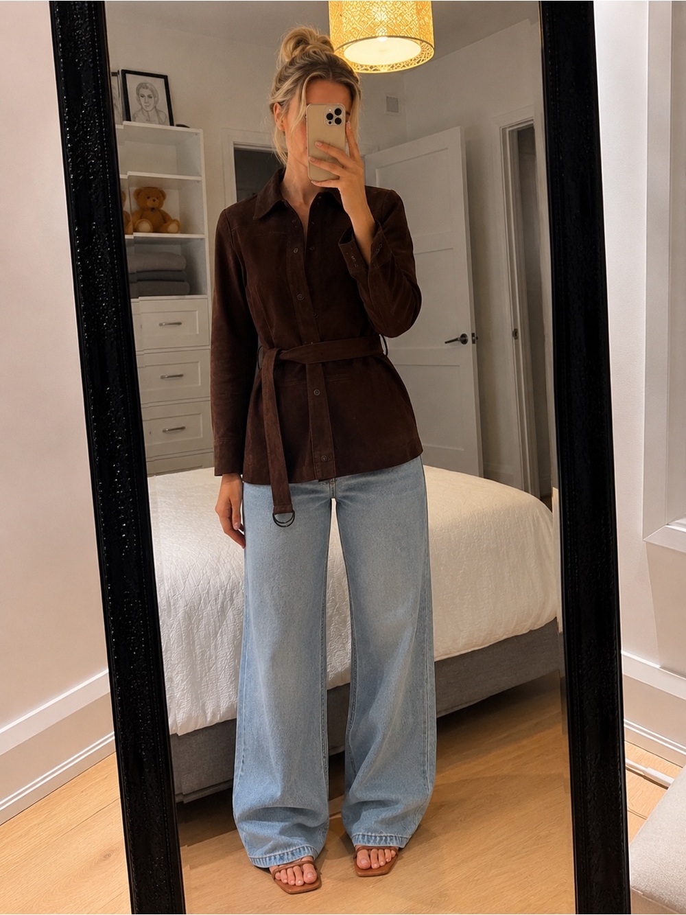 Theory Dark Brown Belted Suede Elegant Jacket